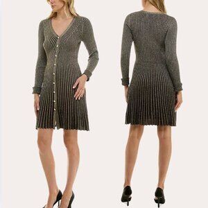 Taylor Women's Metallic-Knit Button-Front Dress